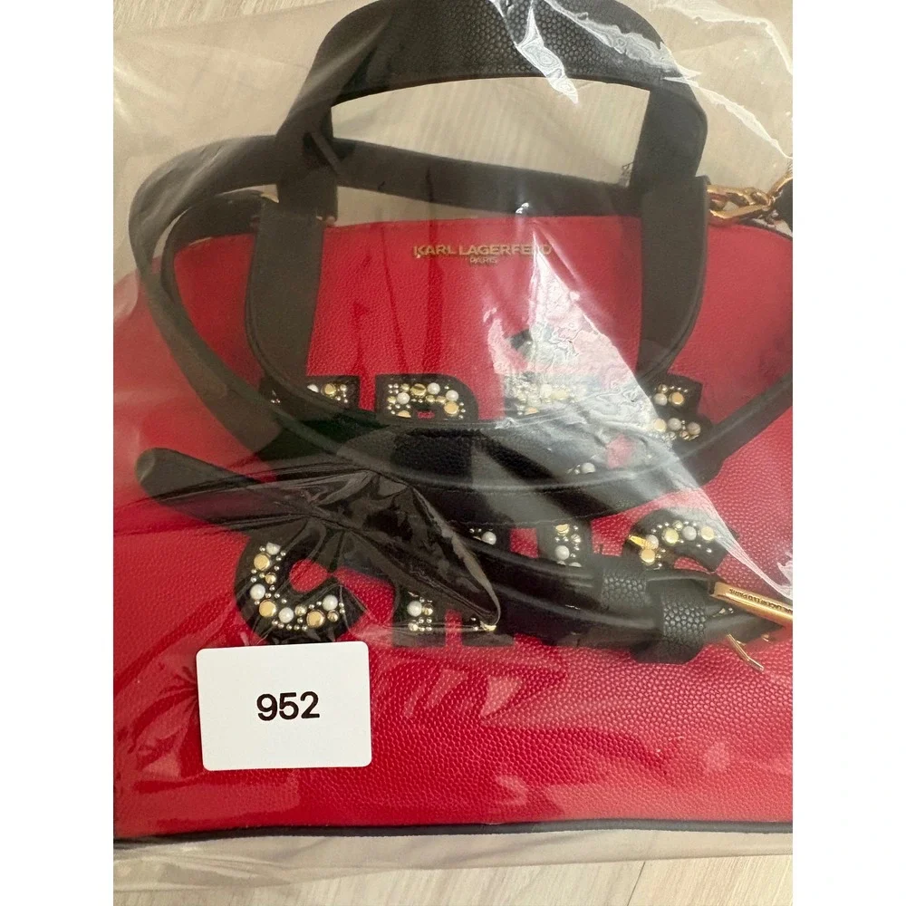 Karl Lagerfeld  Bag Women Paris Tres Chic Red Black Satchel Crossbody Handbag